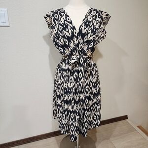 Wayward Fancies eShakti Faux Wrap Dress Surplice Neckline Ikat Print size Large